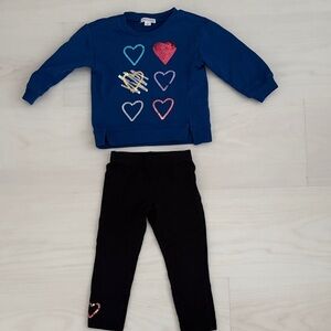 Flapdoodles Blue Heart Top and Black Leggings Set, 3T
